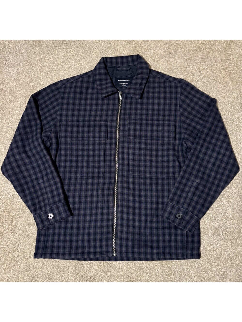 Abercrombie Fitch Mens L Relaxed Fit Plaid Flannel Shacket Shirt Jacket Blue